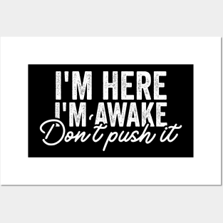 I'm Here I'm Awake Don't Push It Shirt, Funny Gamer Shirts With Sayings, Funny Birthday Tee Gift Posters and Art